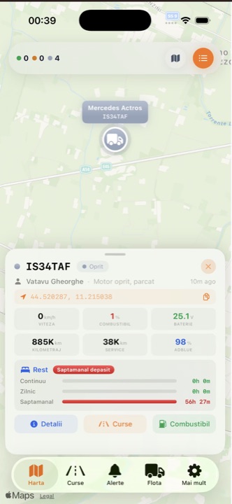 Tafi GPS mobile app — live fleet map